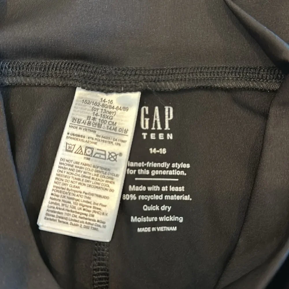 Gap Teen Black Dipped Waist Full Length Leggings, Size 14-16